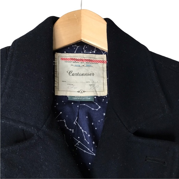 Anthropologie Celestial Deep Navy Pea Coat Jacket Wool Blend Button Fron… - Picture 4 of 16
